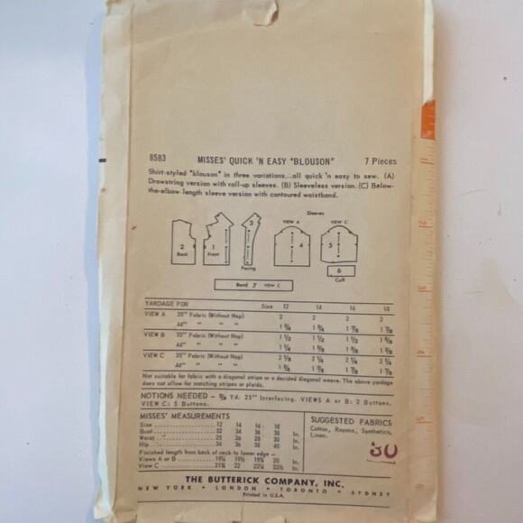 Quick and Easy Butterick 8583 Pattern Shirt Miss 16 Vintage Capsule Comfort - Picture 4 of 6